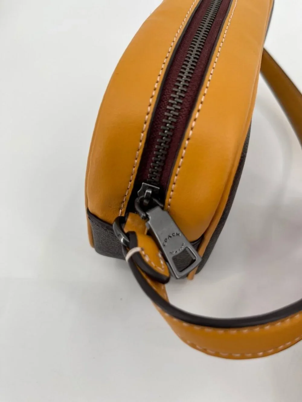 Coach Jamie Wristlet In Signature Canvas With Varsity Motif QB/Brown/Buttercup